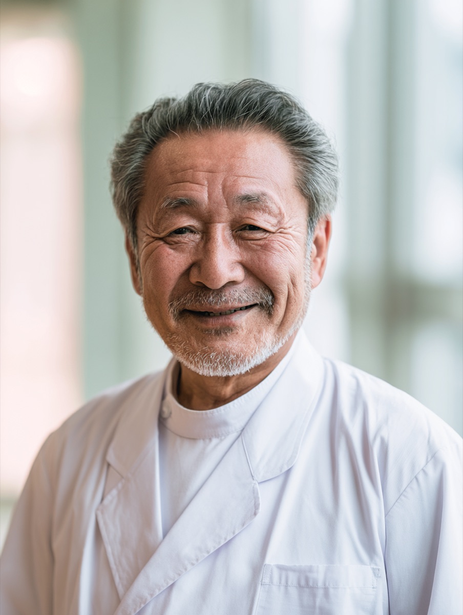 院長 日向誠一。白衣を着て穏やかにほほえむ男性医師です。